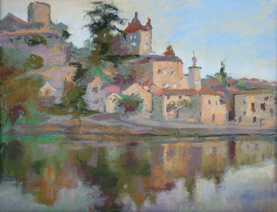 Artist Judith Carducci pastel landscape: Puy l'Eveque #1 - Le Quercy ©2007