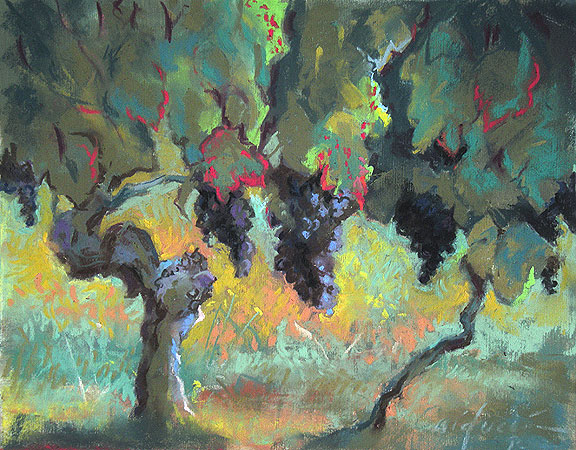 Artist Judith Carducci pastel landscape: September Grapes of Cahors - Le Quercy copy;2009