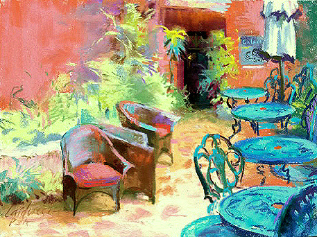 Artist Judith Carducci pastel landscape: Almost Happy Hour, the Gallery Inn, Old San Juan ©2010