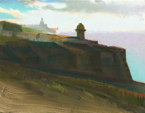 Artist Judith Carducci pastel landscape: El Moro at Daybreak, Old San Juan ©2010