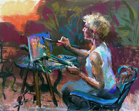 Artist Judith Carducci pastel figure: Terry Spinner Painting in Old San Juan ©2010