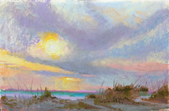 Artist Judith Carducci pastel landscape: Cloudy Sunset, Lido Beach, Florida ©2010