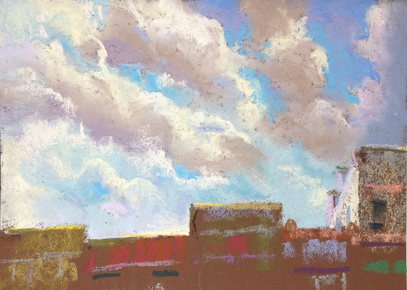Artist Judith Carducci pastel landscape: Cloud Study - Main Street, Hudson, Ohio ©2014